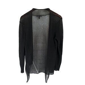 Eileen Fisher Linen Blend Cardigan Black Lightweight Open Front Knit Size Small